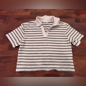 Cotton Brothers Black and White Striped Polo Shirt - L